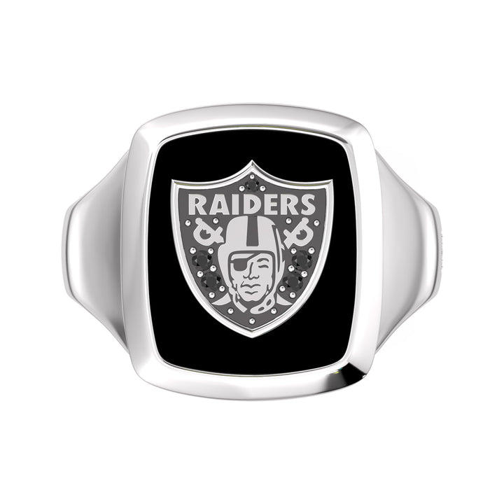 NFL LAS VEGAS RAIDERS MEN'S ONYX RING
 with 1/20 CTTW Diamonds and Sterling Silver