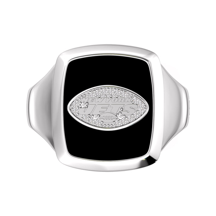 NFL NEW YORK JETS MEN'S ONYX RING
 with 1/20 CTTW Diamonds and Sterling Silver