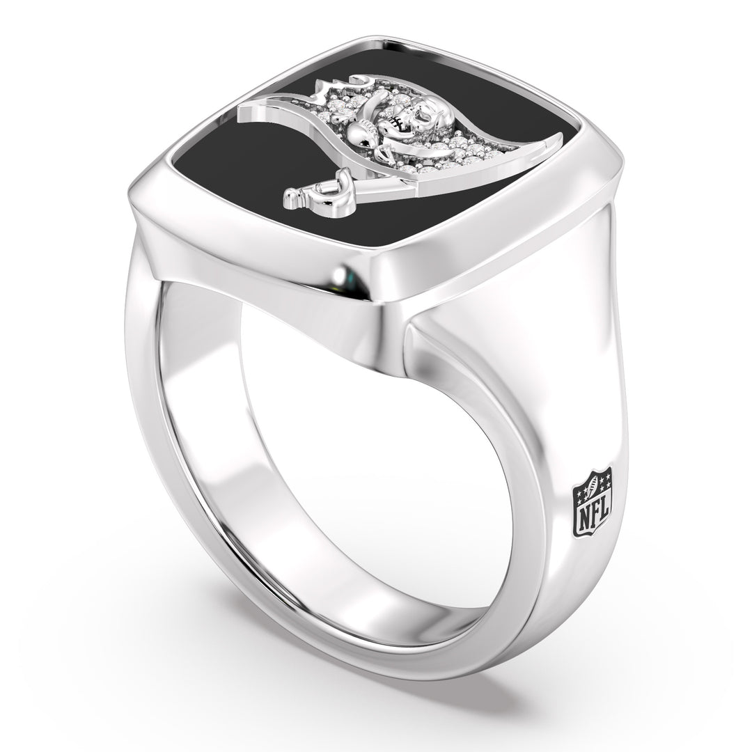 NFL TAMPA BAY BUCCANEERS MEN'S ONYX RING
 with 1/20 CTTW Diamonds and Sterling Silver