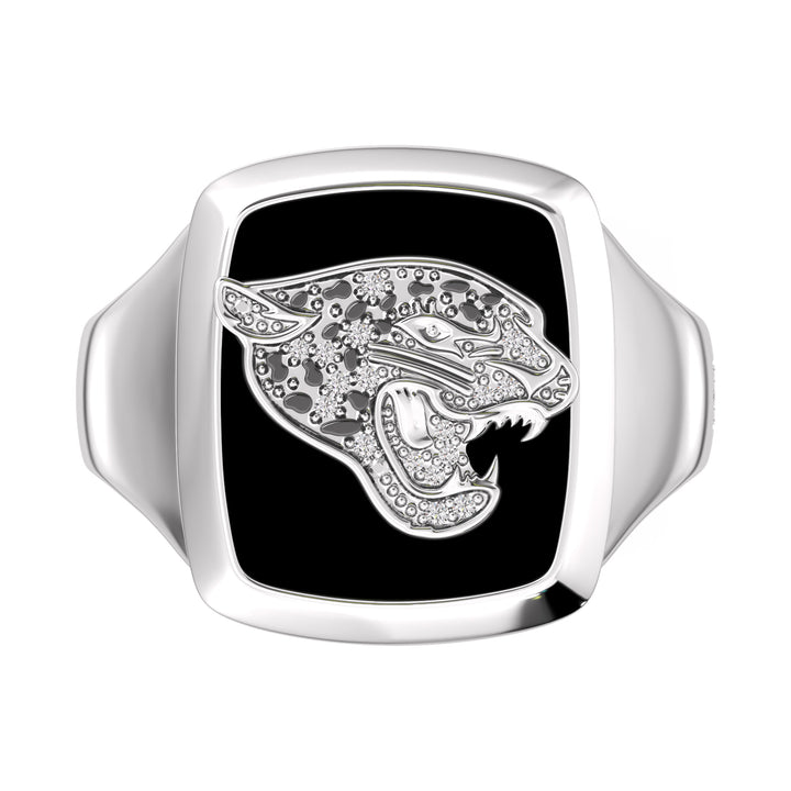 NFL JACKSONVILLE JAGUARS MEN'S ONYX RING
 with 1/20 CTTW Diamonds and Sterling Silver
