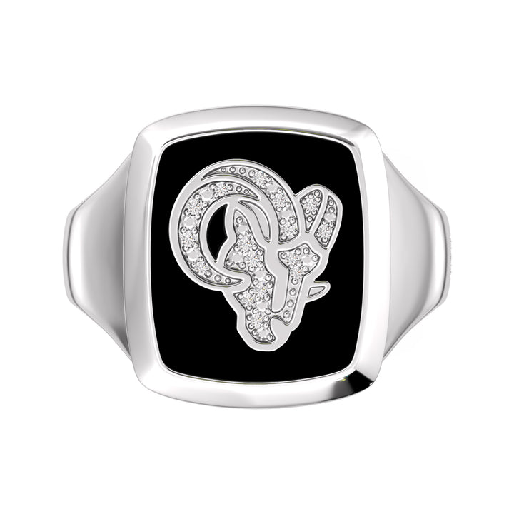 NFL LOS ANGELES RAMS MEN'S ONYX RING
 with 1/20 CTTW Diamonds and Sterling Silver