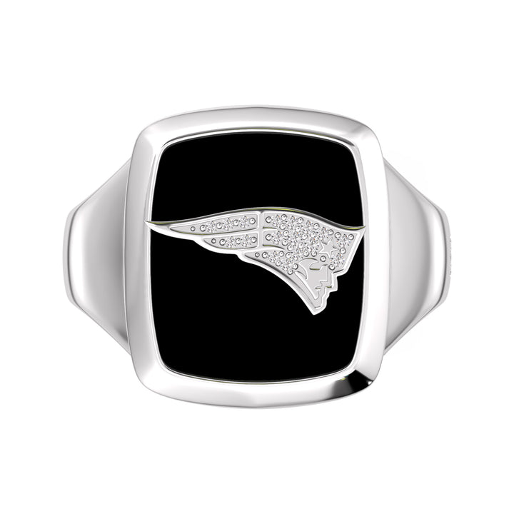 NFL NEW ENGLAND PATRIOTS MEN'S ONYX RING
 with 1/20 CTTW Diamonds and Sterling Silver