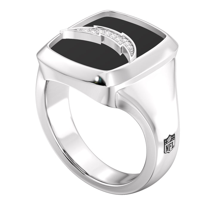 NFL LOS ANGELES CHARGERS MEN'S ONYX RING
 with 1/20 CTTW Diamonds and Sterling Silver