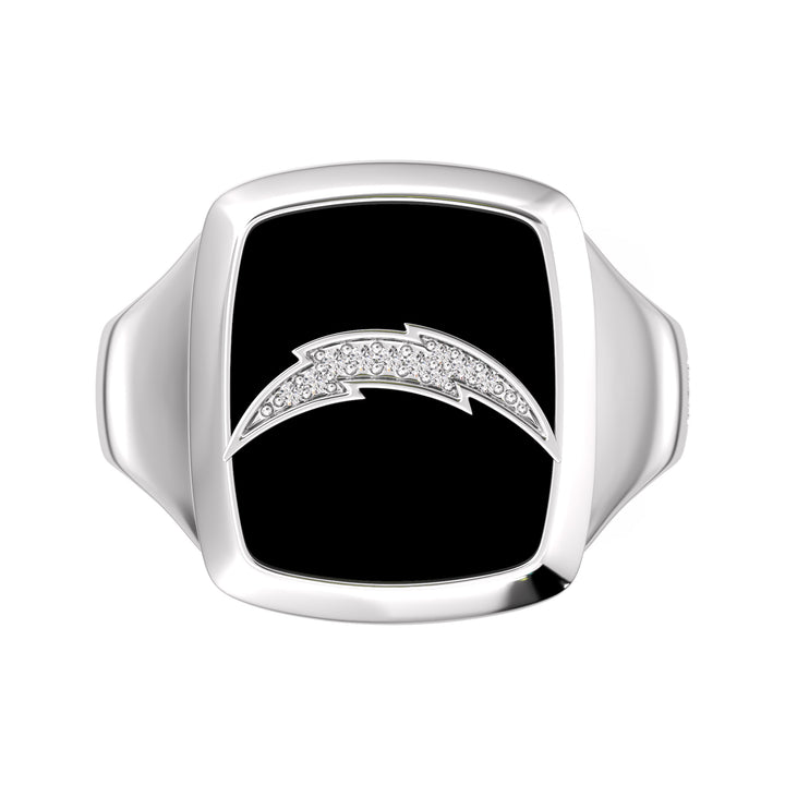 NFL LOS ANGELES CHARGERS MEN'S ONYX RING
 with 1/20 CTTW Diamonds and Sterling Silver