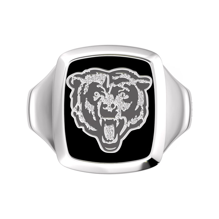 NFL CHICAGO BEARS MEN'S ONYX RING
 with 1/20 CTTW Diamonds and Sterling Silver