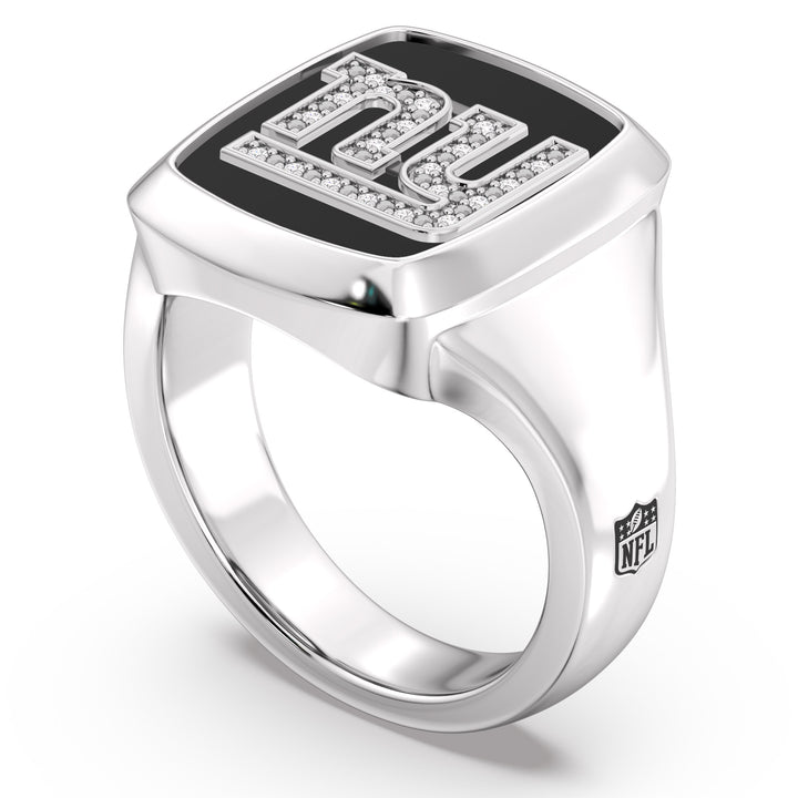 NFL NEW YORK GIANTS MEN'S ONYX RING
 with 1/20 CTTW Diamonds and Sterling Silver