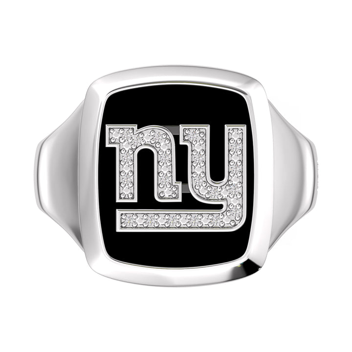 NFL NEW YORK GIANTS MEN'S ONYX RING
 with 1/20 CTTW Diamonds and Sterling Silver