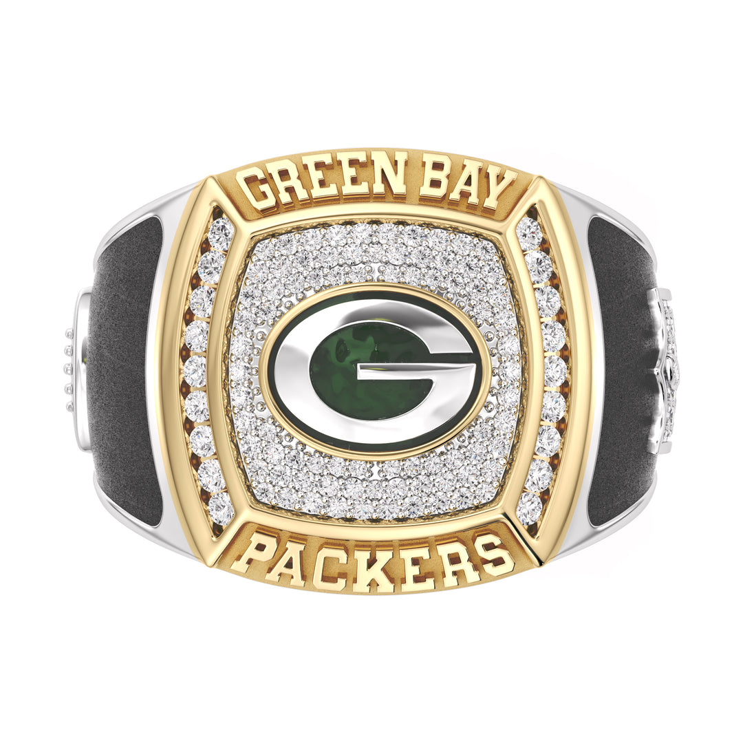 True Fans Customized Green Bay Packers Ring with 1/2 CTTW Diamonds in 10K and Silver