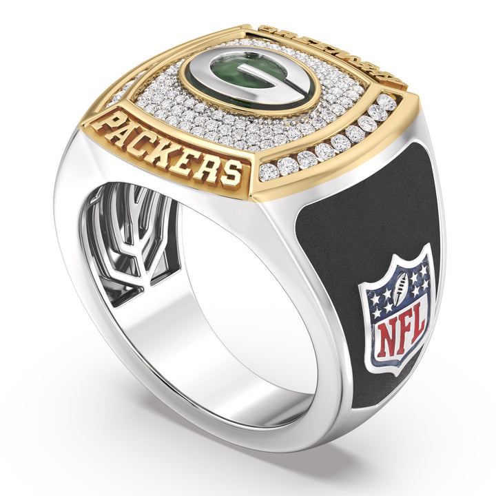 True Fans Customized Green Bay Packers Ring with 1/2 CTTW Diamonds in 10K and Silver