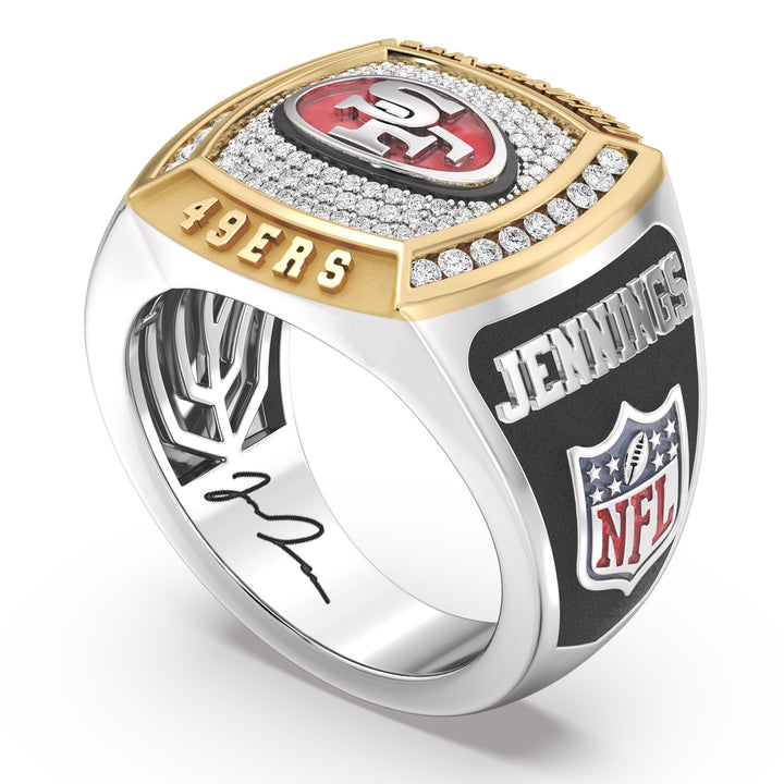 JAUAN JENNINGS MEN'S AUTOGRAPH RING with 1/2 CTTW Diamonds, 10K Yellow Gold and Sterling Silver
