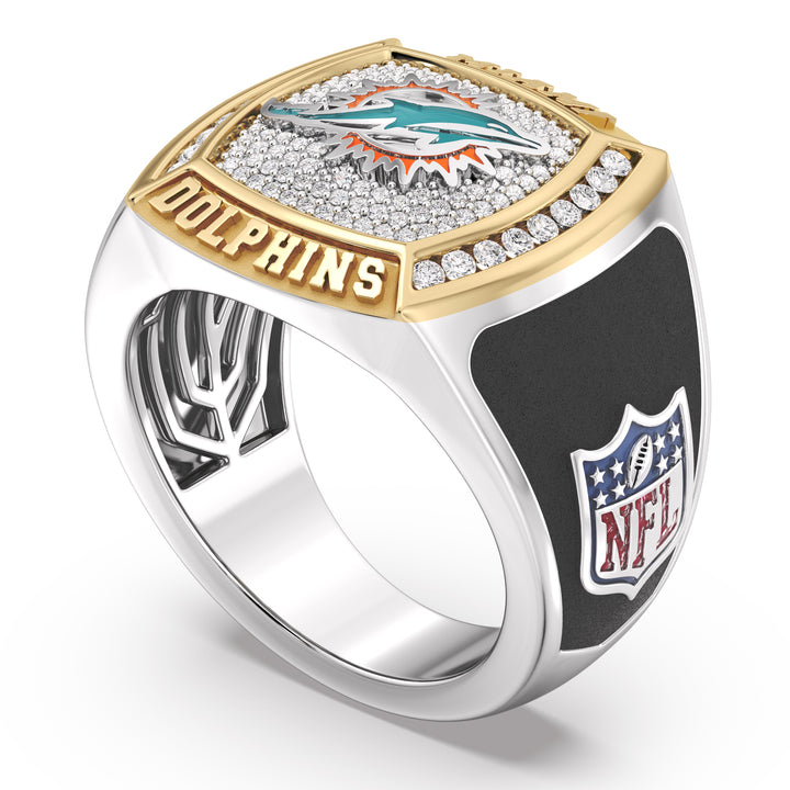 NFL MIAMI DOLPHINS MEN'S CUSTOM RING with 1/2 CTTW Diamonds, 10K Yellow Gold and Sterling Silver