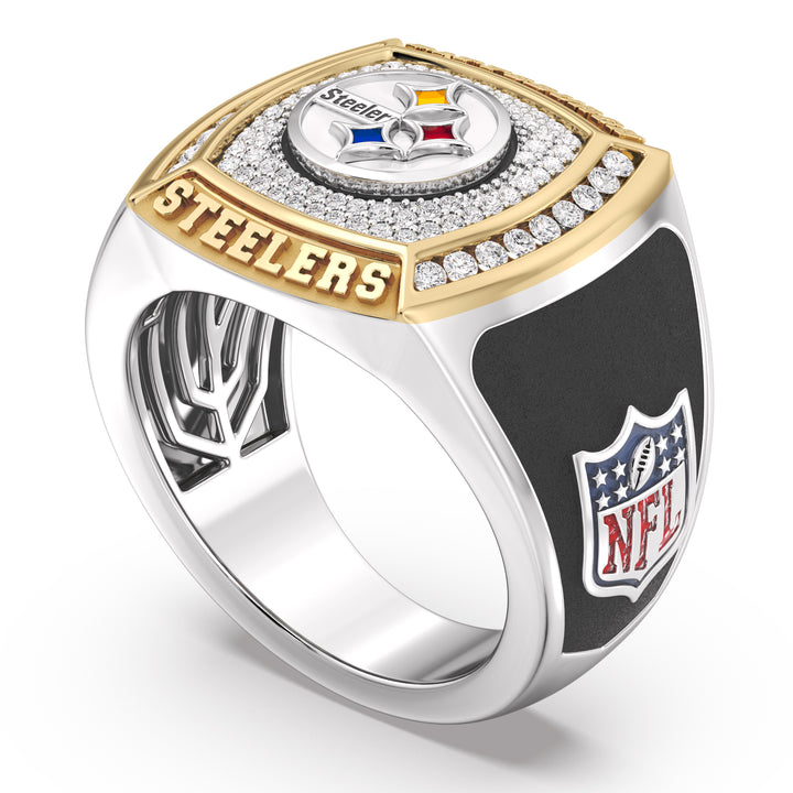 NFL PITTSBURGH STEELERS MEN'S CUSTOM RING with 1/2 CTTW Diamonds, 10K Yellow Gold and Sterling Silver