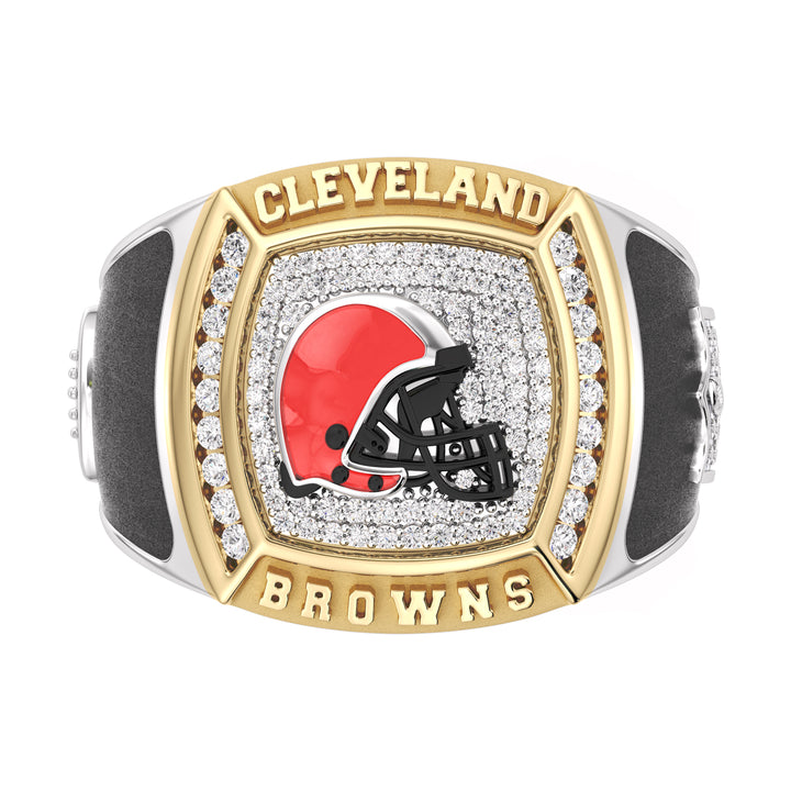 NFL CLEVELAND BROWNS MEN'S CUSTOM RING with 1/2 CTTW Diamonds, 10K Yellow Gold and Sterling Silver