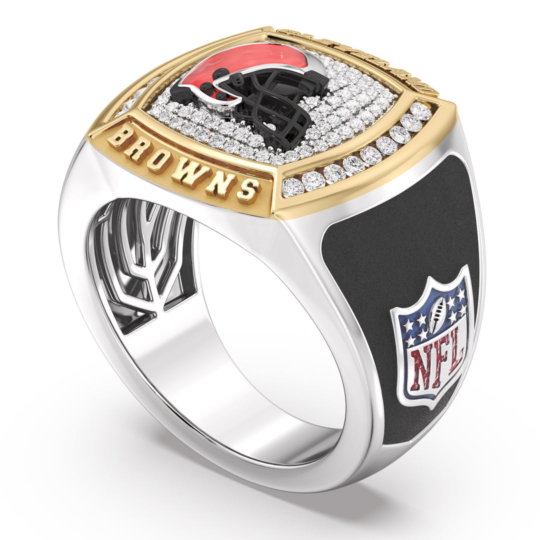 NFL CLEVELAND BROWNS MEN'S CUSTOM RING with 1/2 CTTW Diamonds, 10K Yellow Gold and Sterling Silver