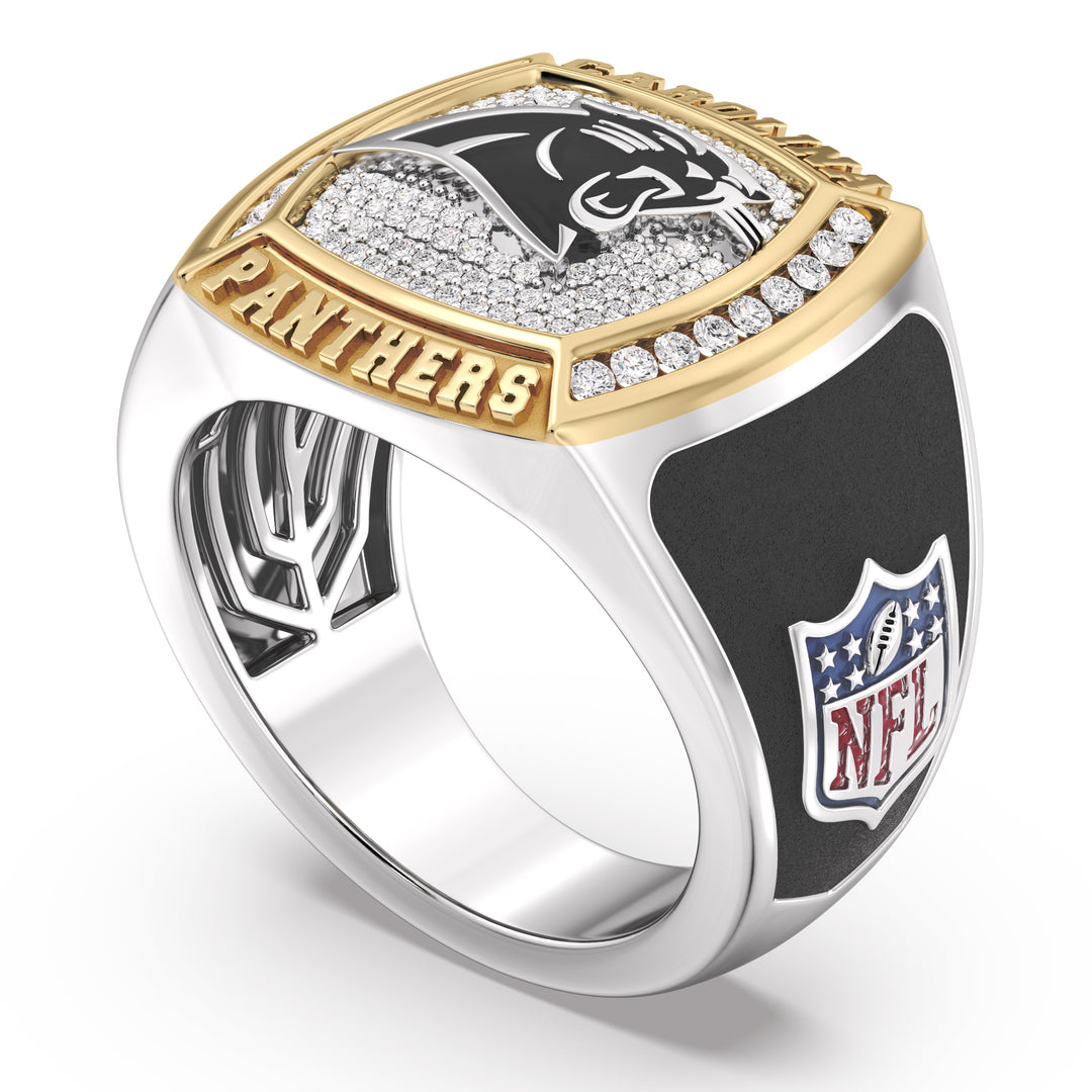 NFL CAROLINA PANTHERS MEN'S CUSTOM RING with 1/2 CTTW Diamonds, 10K Yellow Gold and Sterling Silver