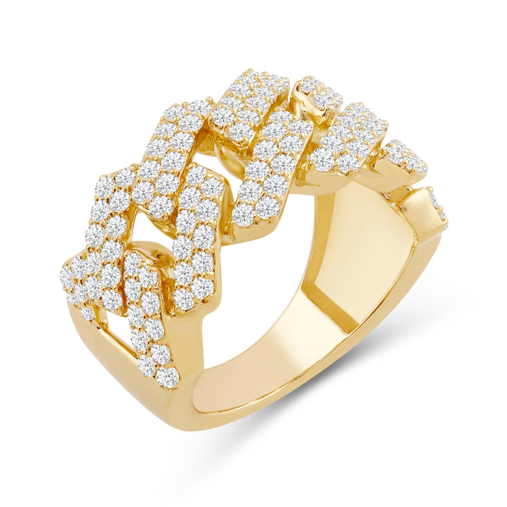 CUBAN LINK UNISEX DRIPZ RING with Cubic Zirconia Stones and 14K Yellow Gold and Sterling Silver