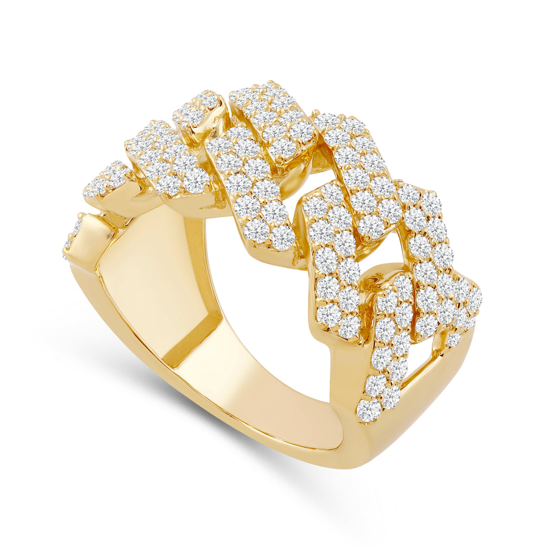 CUBAN LINK UNISEX DRIPZ RING with Cubic Zirconia Stones and 14K Yellow Gold and Sterling Silver