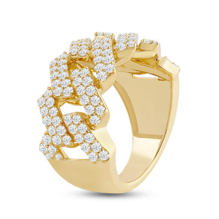 CUBAN LINK UNISEX DRIPZ RING with Cubic Zirconia Stones and 14K Yellow Gold and Sterling Silver