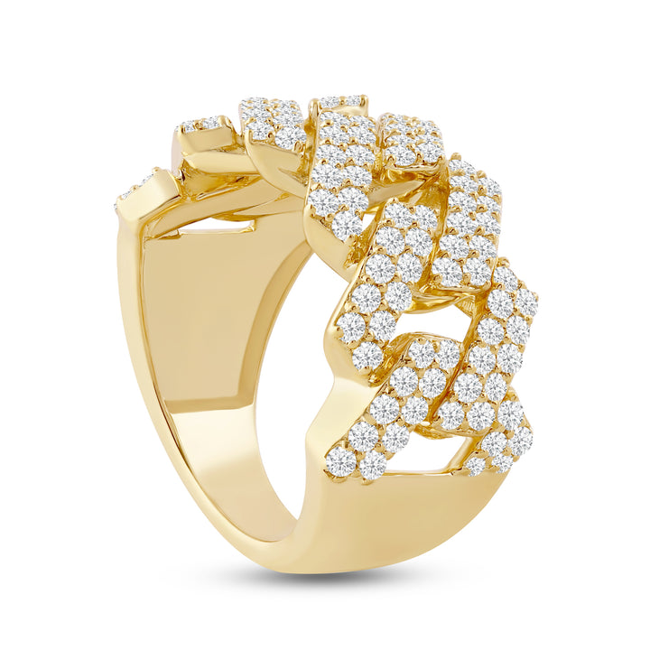 CUBAN LINK UNISEX DRIPZ RING with Cubic Zirconia Stones and 14K Yellow Gold and Sterling Silver