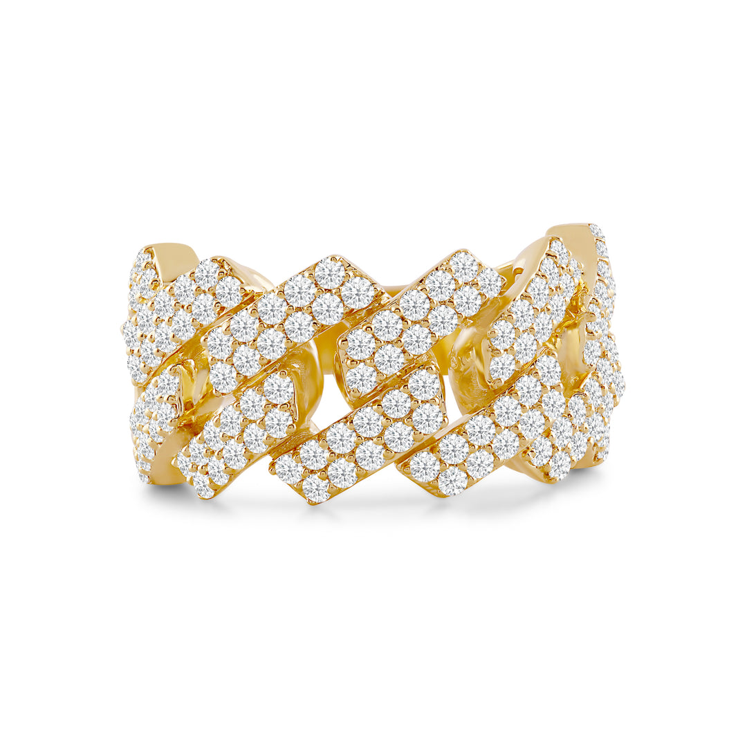 CUBAN LINK UNISEX DRIPZ RING with Cubic Zirconia Stones and 14K Yellow Gold and Sterling Silver