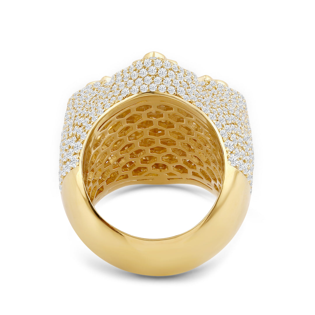 BIG MICROPAVE CROSS UNISEX DRIPZ RING with Cubic Zirconia Stones and 14K Yellow Gold and Sterling Silver