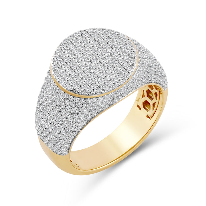 FLAT CIRCLE MICROPAVE MEN'S DRIPZ RING
with Cubic Zirconia Stones and 14K Yellow Gold and Sterling Silver