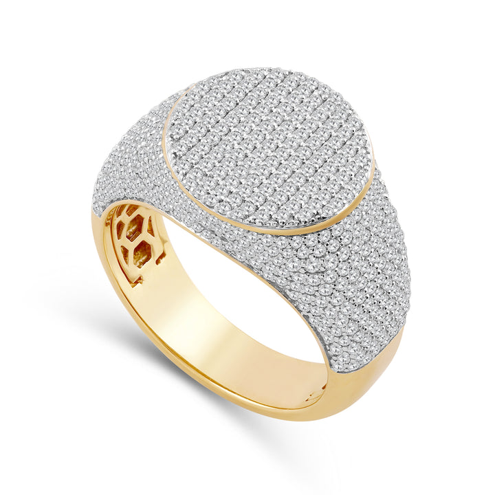 FLAT CIRCLE MICROPAVE MEN'S DRIPZ RING
with Cubic Zirconia Stones and 14K Yellow Gold and Sterling Silver