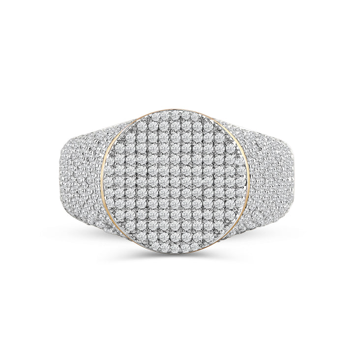 FLAT CIRCLE MICROPAVE MEN'S DRIPZ RING
with Cubic Zirconia Stones and 14K Yellow Gold and Sterling Silver