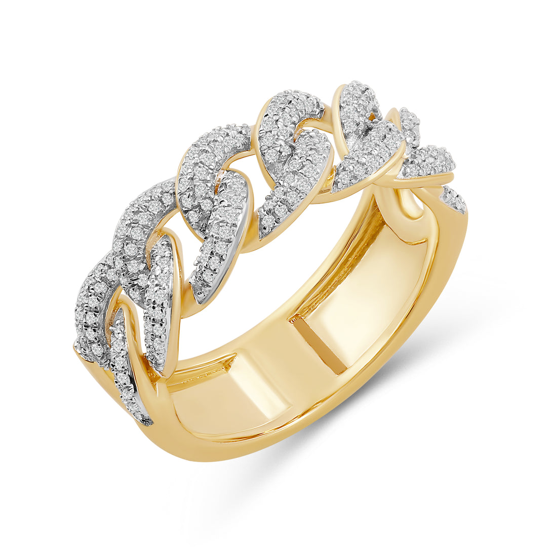 MICROPAVE STUDDED CUBAN MEN'S DRIPZ RING
with Cubic Zirconia Stones and 14K Yellow Gold and Sterling Silver