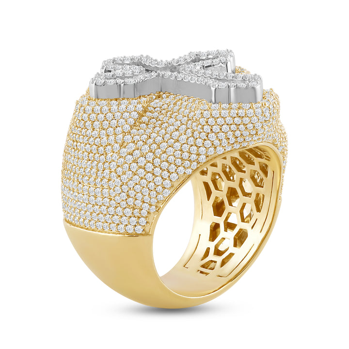 BIG MICROPAVE BAGUETTE CROSS MEN'S DRIPZ RING
with Cubic Zirconia Stones and 14K Yellow Gold and Sterling Silver