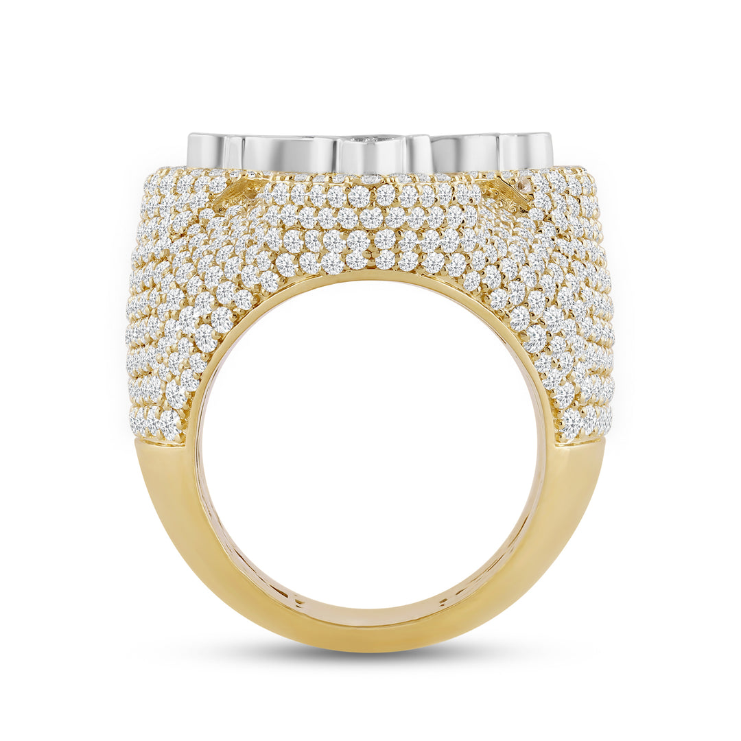 BIG MICROPAVE BAGUETTE CROSS MEN'S DRIPZ RING
with Cubic Zirconia Stones and 14K Yellow Gold and Sterling Silver