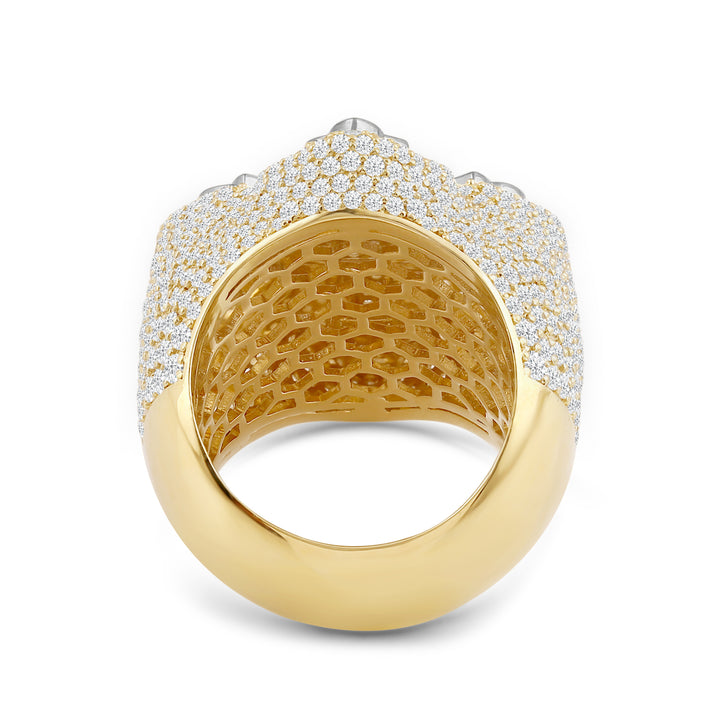 BIG MICROPAVE BAGUETTE CROSS MEN'S DRIPZ RING
with Cubic Zirconia Stones and 14K Yellow Gold and Sterling Silver