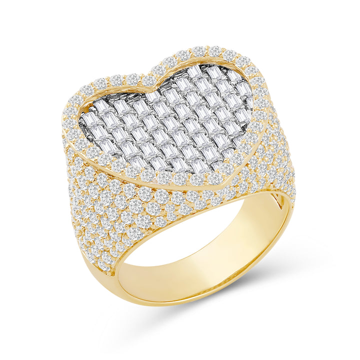 HEART FRAMED UNISEX DRIPZ RING with Cubic Zirconia Stones and 14K Yellow Gold and Sterling Silver