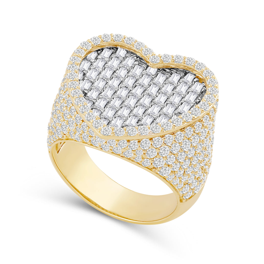 HEART FRAMED UNISEX DRIPZ RING with Cubic Zirconia Stones and 14K Yellow Gold and Sterling Silver