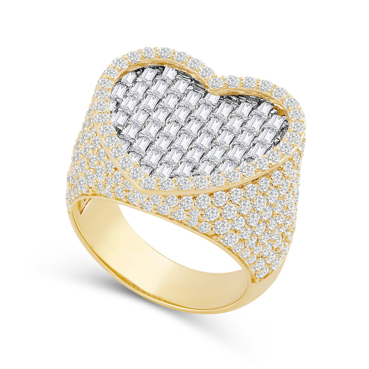 HEART FRAMED UNISEX DRIPZ RING with Cubic Zirconia Stones and 14K Yellow Gold and Sterling Silver