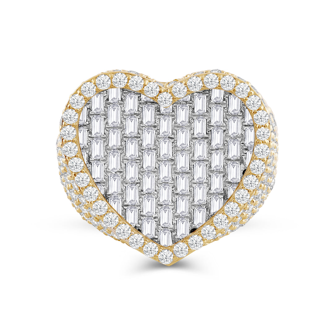 HEART FRAMED UNISEX DRIPZ RING with Cubic Zirconia Stones and 14K Yellow Gold and Sterling Silver