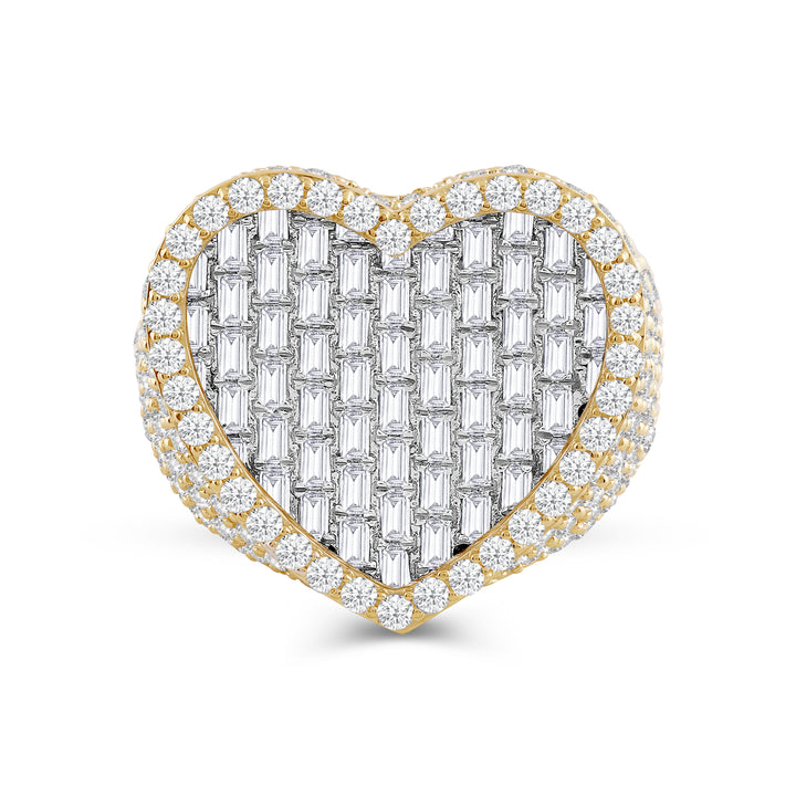 HEART FRAMED UNISEX DRIPZ RING with Cubic Zirconia Stones and 14K Yellow Gold and Sterling Silver