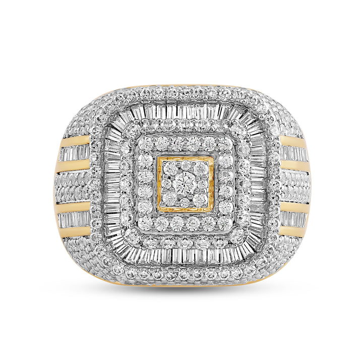 LARGE CUSHION CENTRE MEN'S DRIPZ RING
with Cubic Zirconia Stones and 14K Yellow Gold and Sterling Silver