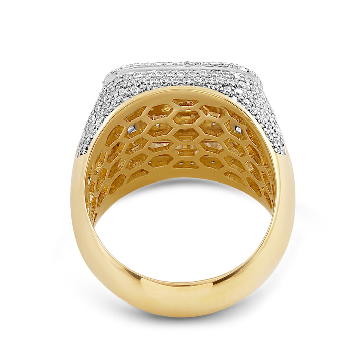 LARGE CUSHION CENTRE MEN'S DRIPZ RING
with Cubic Zirconia Stones and 14K Yellow Gold and Sterling Silver