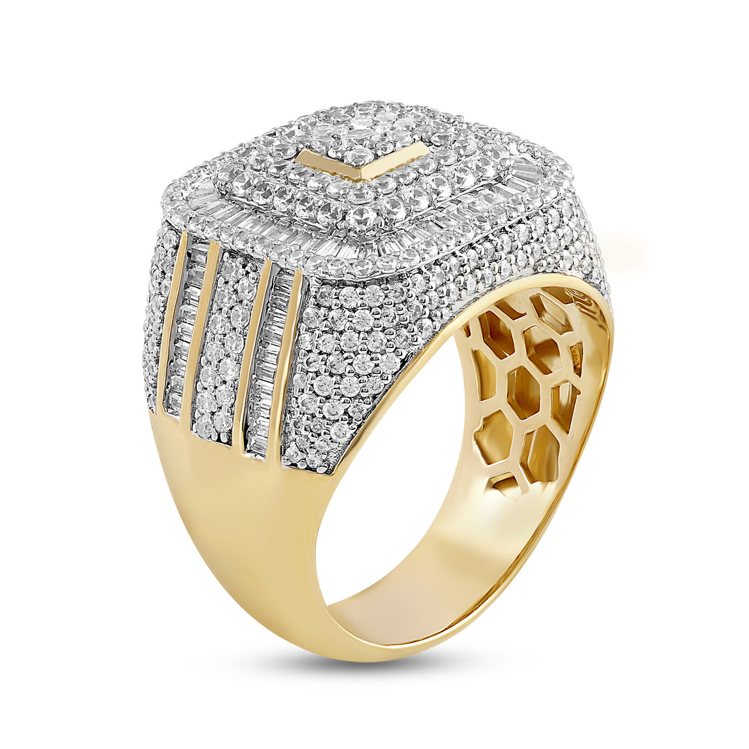 LARGE CUSHION CENTRE MEN'S DRIPZ RING
with Cubic Zirconia Stones and 14K Yellow Gold and Sterling Silver