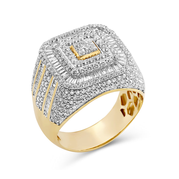 LARGE CUSHION CENTRE MEN'S DRIPZ RING
with Cubic Zirconia Stones and 14K Yellow Gold and Sterling Silver