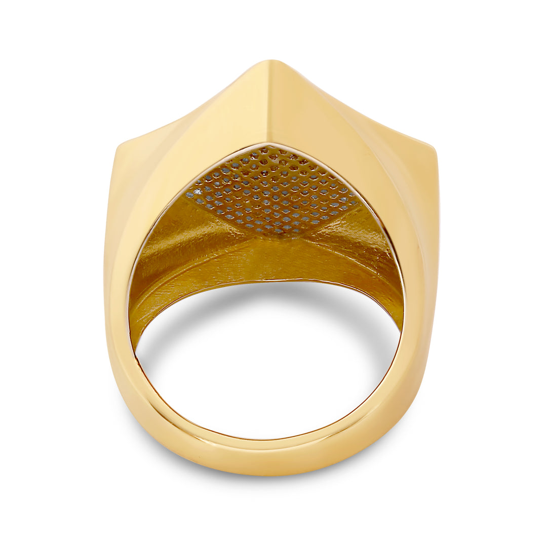 KITE SHAPED UNISEX DRIPZ RING with Cubic Zirconia Stones and 14K Yellow Gold over Sterling Silver