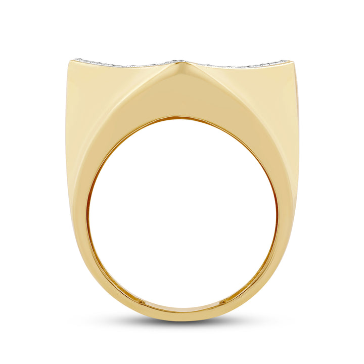 KITE SHAPED UNISEX DRIPZ RING with Cubic Zirconia Stones and 14K Yellow Gold over Sterling Silver