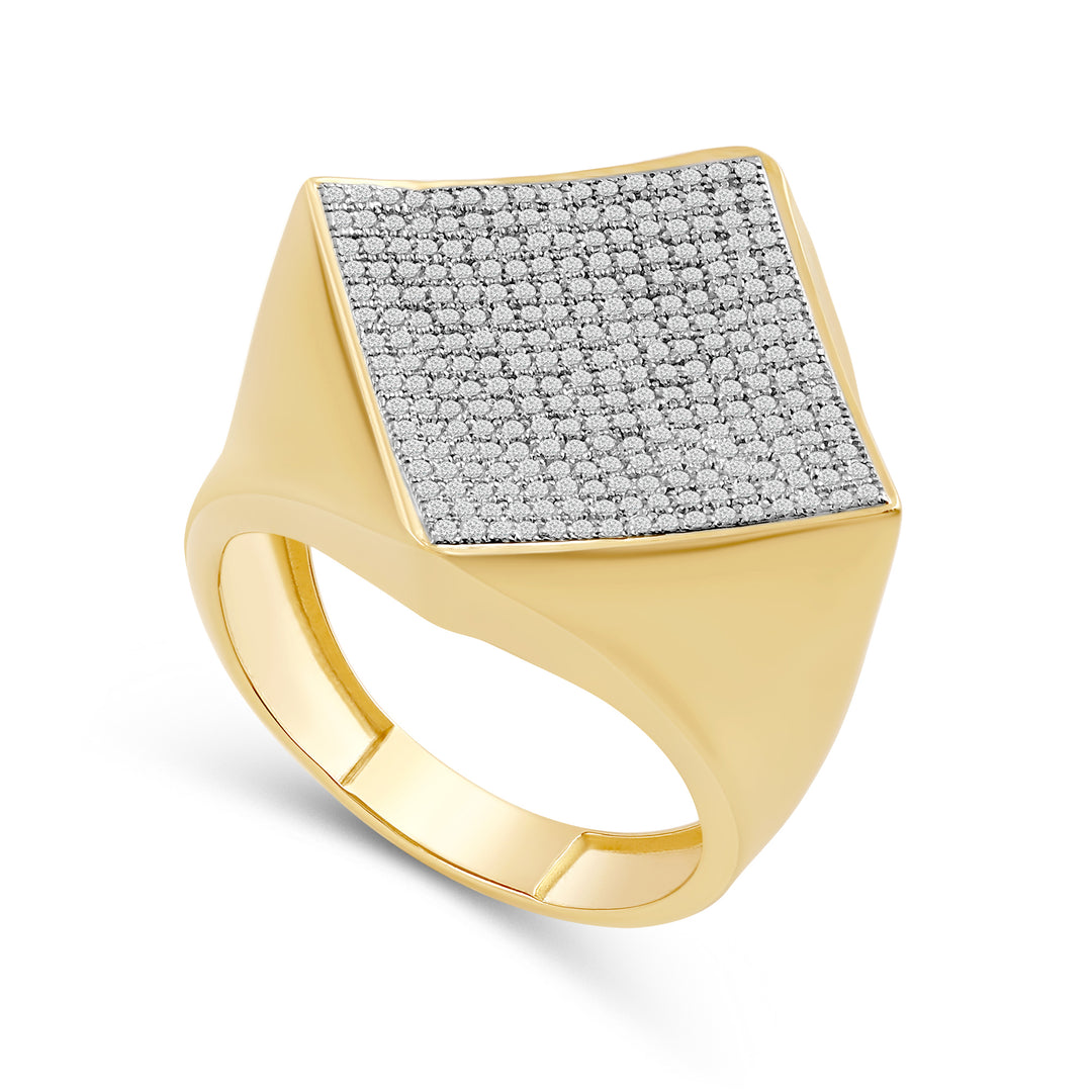 KITE SHAPED UNISEX DRIPZ RING with Cubic Zirconia Stones and 14K Yellow Gold over Sterling Silver