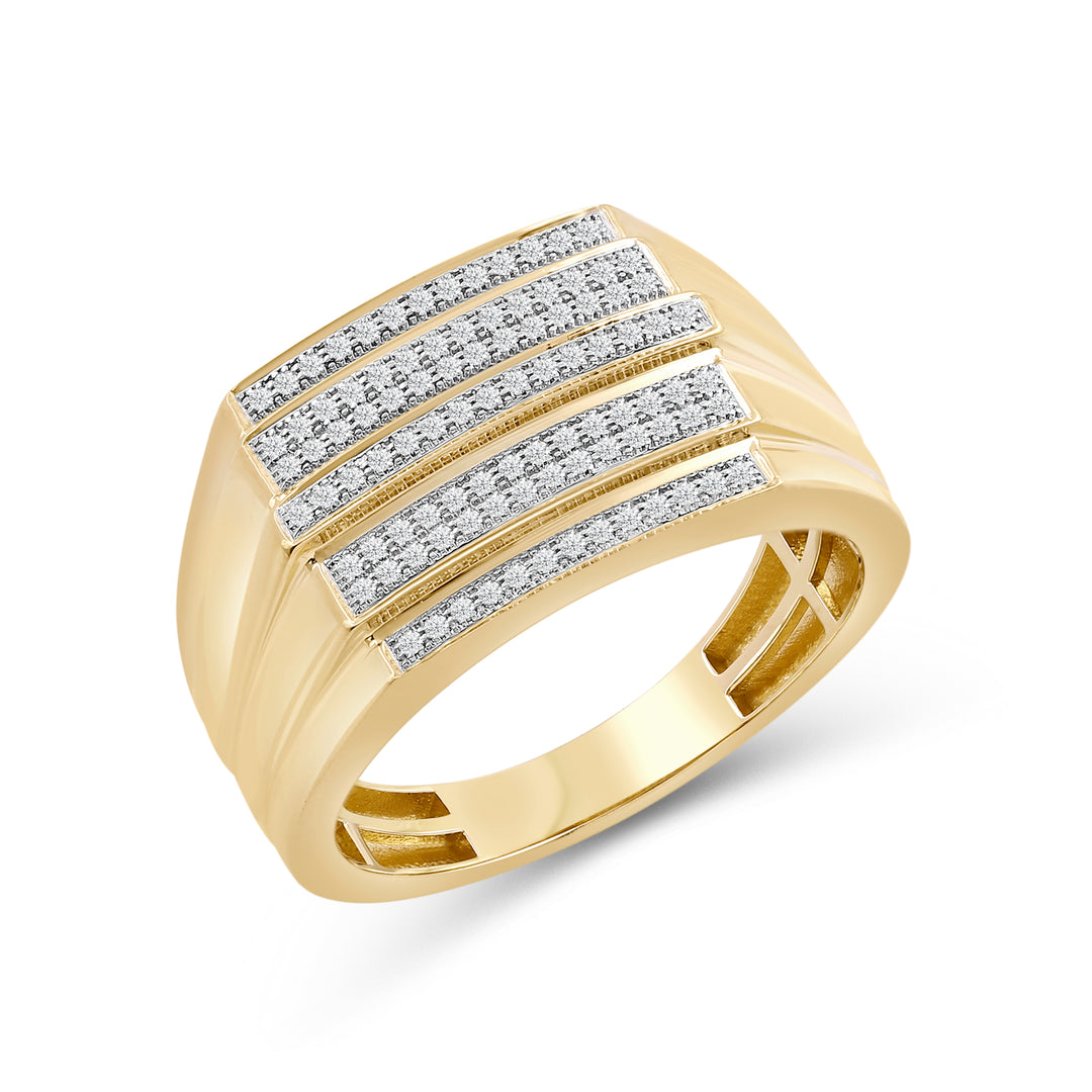 5 STEP LAYERED ALTERNATE TWO ROW UNISEX DRIPZ RING with Cubic Zirconia Stones and 14K Yellow Gold over Sterling Silver