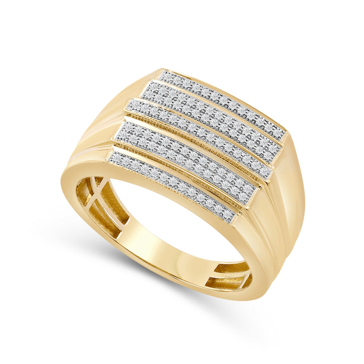 5 STEP LAYERED ALTERNATE TWO ROW UNISEX DRIPZ RING with Cubic Zirconia Stones and 14K Yellow Gold over Sterling Silver