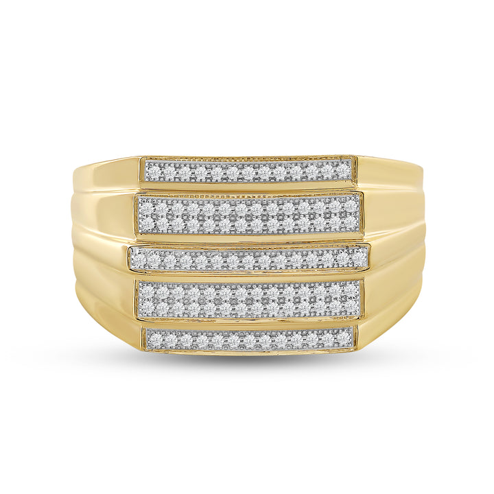 5 STEP LAYERED ALTERNATE TWO ROW UNISEX DRIPZ RING with Cubic Zirconia Stones and 14K Yellow Gold over Sterling Silver