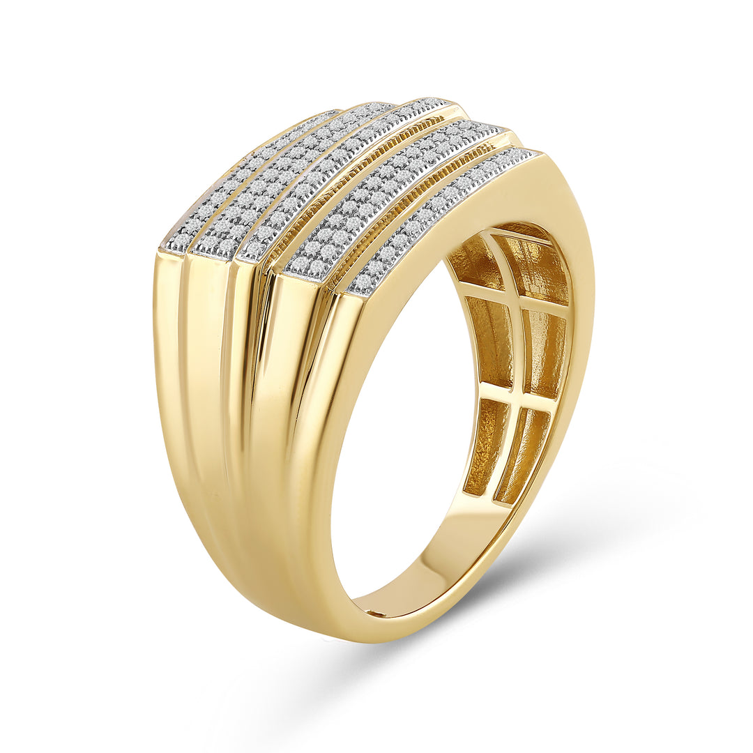 5 STEP LAYERED ALTERNATE TWO ROW UNISEX DRIPZ RING with Cubic Zirconia Stones and 14K Yellow Gold over Sterling Silver