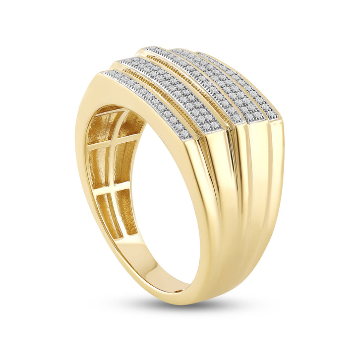 5 STEP LAYERED ALTERNATE TWO ROW UNISEX DRIPZ RING with Cubic Zirconia Stones and 14K Yellow Gold over Sterling Silver