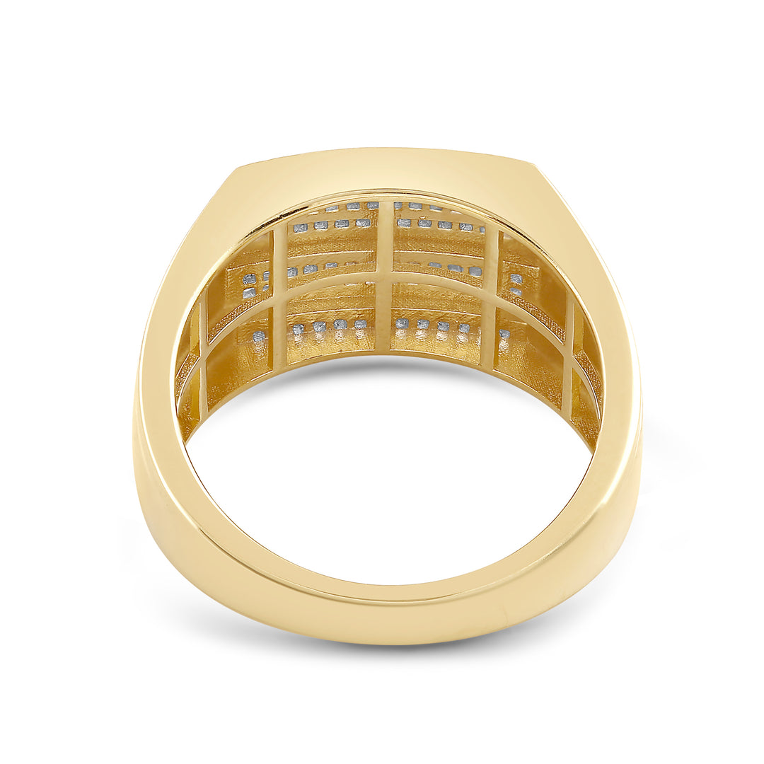 5 STEP LAYERED ALTERNATE TWO ROW UNISEX DRIPZ RING with Cubic Zirconia Stones and 14K Yellow Gold over Sterling Silver